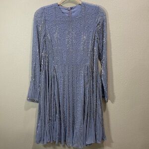 ASOS Maternity Bugle Beaded Long Sleeve Skater Dress‎ blue